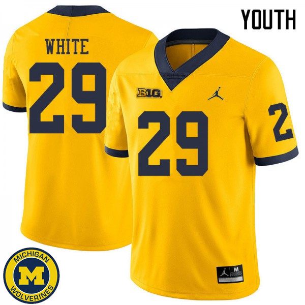 Youth University of Michigan #29 Brendan White Yellow Jordan Brand Embroidery Jersey